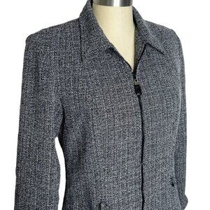 K Studio Blazer Womens Size 8 Black White Knit Full Zip Career Wear